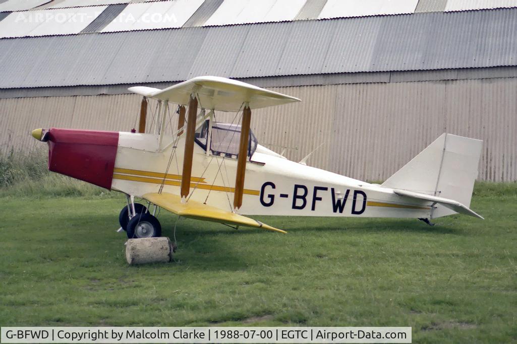 G-BFWD, 1982 Currie Wot C/N PFA 3009, Currie Wot at Cranfield Airport, UK in 1988.