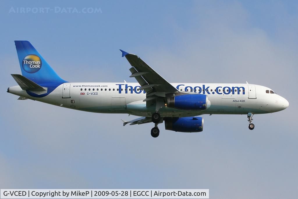 G-VCED, 1991 Airbus A320-231 C/N 193, Short final for Runway 23R.