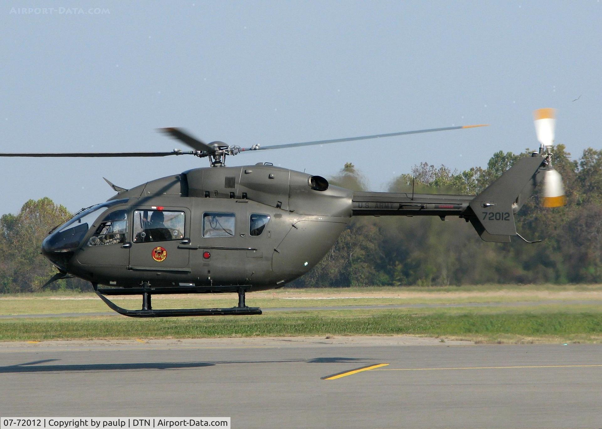 07-72012, 2007 Eurocopter UH-72A Lakota C/N 9128, Departing Downtown Shreveport heading back to Fort Polk, Louisiana. One of three UH-72's traveling together. Kinda odd the three helicopters registartion #'s were 2010, 2011, and 2012? All three in order, traveling together?