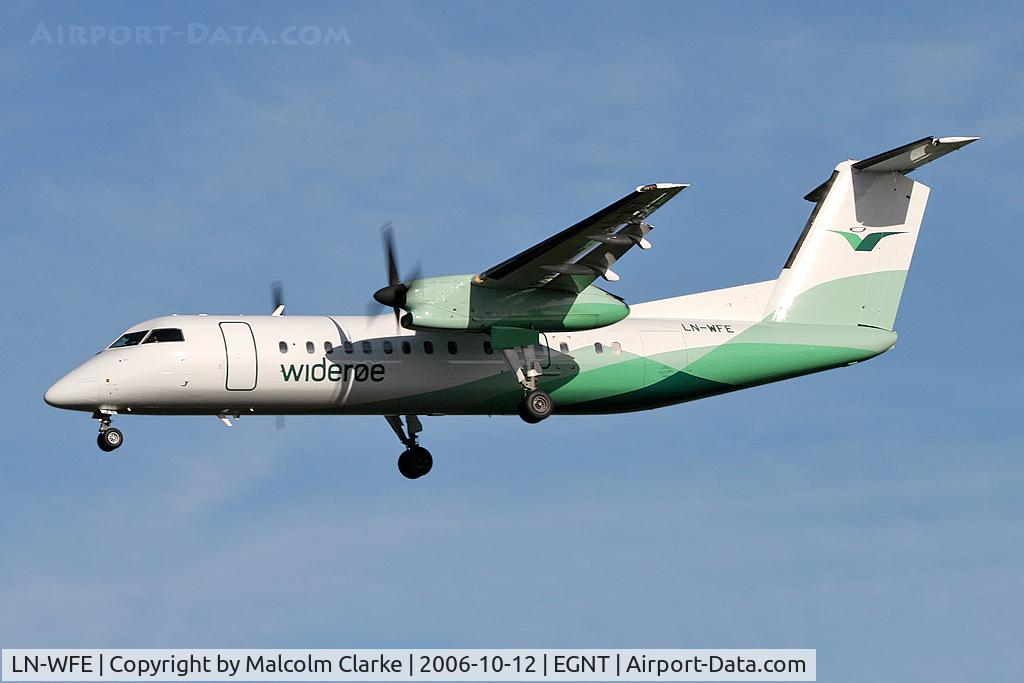 LN-WFE, De Havilland Canada DHC-8-311Q Dash 8 C/N 491, De Havilland Canada DHC-8-311Q Dash 8 on approach to rwy 25 at Newcastle Airport, UK.