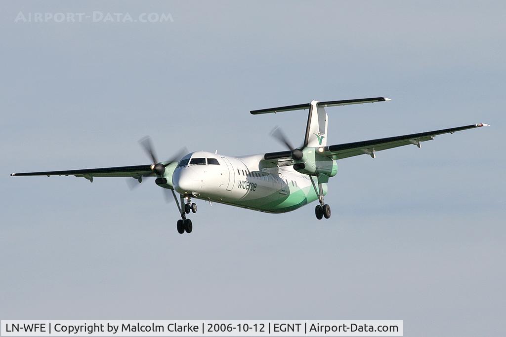 LN-WFE, De Havilland Canada DHC-8-311Q Dash 8 C/N 491, De Havilland Canada DHC-8-311Q Dash 8 on approach to rwy 25 at Newcastle Airport, UK.