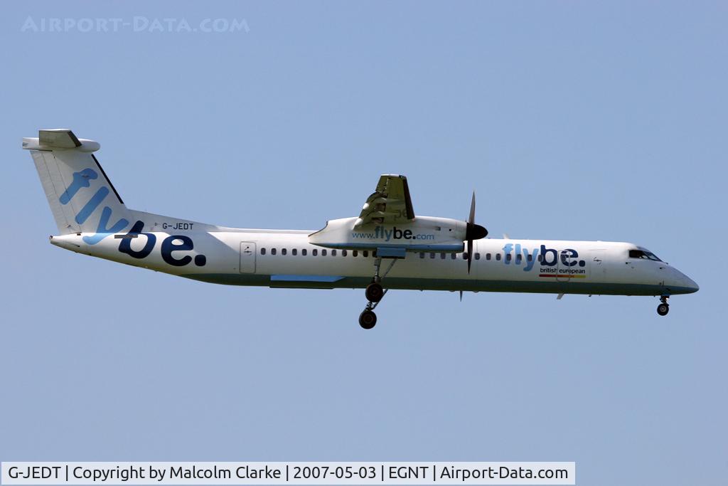 G-JEDT, 2003 De Havilland Canada DHC-8-402Q Dash 8 C/N 4088, Bombardier DHC-8-402Q Dash 8 on approach to rwy 07 at Newcastle Airport, UK.