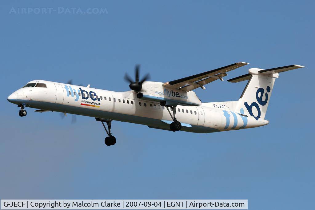 G-JECF, 2004 De Havilland Canada DHC-8-402Q Dash 8 C/N 4095, Bombardier DHC-8-402Q Dash 8 on approach to rwy 25 at Newcastle Airport, UK.