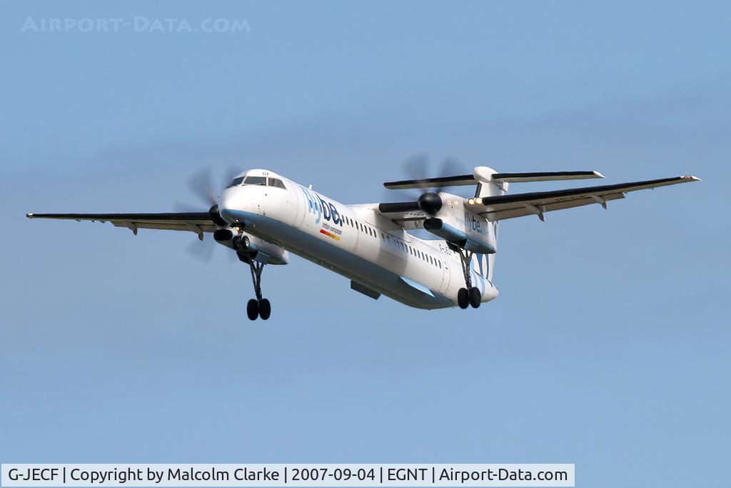 G-JECF, 2004 De Havilland Canada DHC-8-402Q Dash 8 C/N 4095, Bombardier DHC-8-402Q Dash 8 on approach to rwy 25 at Newcastle Airport, UK.