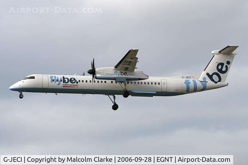 G-JECI, 2005 De Havilland Canada DHC-8-402Q Dash 8 C/N 4105, De Havilland Canada DHC-8-402Q Dash 8 on approach to rwy 25 at Newcastle Airport, UK.