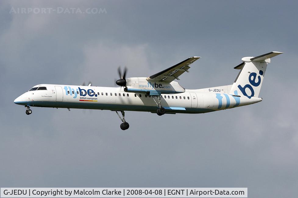 G-JEDU, 2004 De Havilland Canada DHC-8-402Q Dash 8 C/N 4089, Bombardier DHC-8-402Q Dash 8 on approach to rwy 25 at Newcastle Airport, UK.