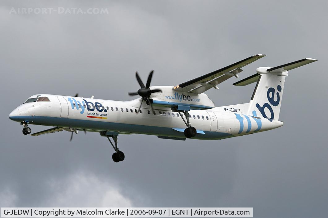 G-JEDW, 2004 De Havilland Canada DHC-8-402Q Dash 8 C/N 4093, Bombardier DHC-8-402Q Dash 8 on approach to rwy 25 at Newcastle Airport, UK.