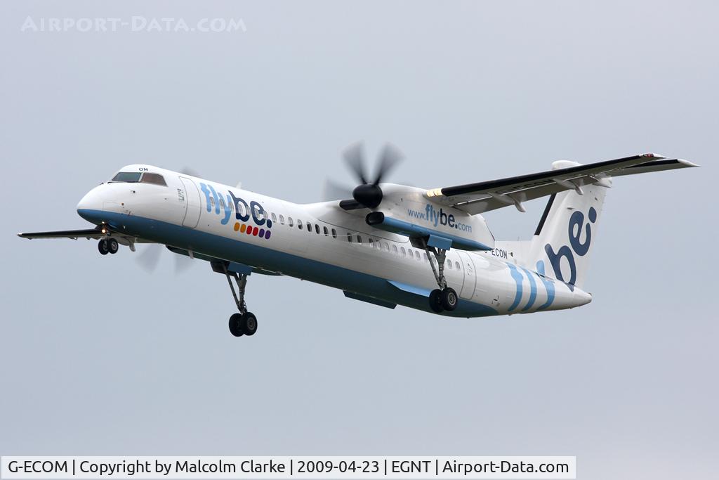 G-ECOM, 2008 De Havilland Canada DHC-8-402Q Dash 8 C/N 4233, Bombardier DHC-8-402Q Dash 8 on approach to rwy 25 at Newcastle Airport, UK.