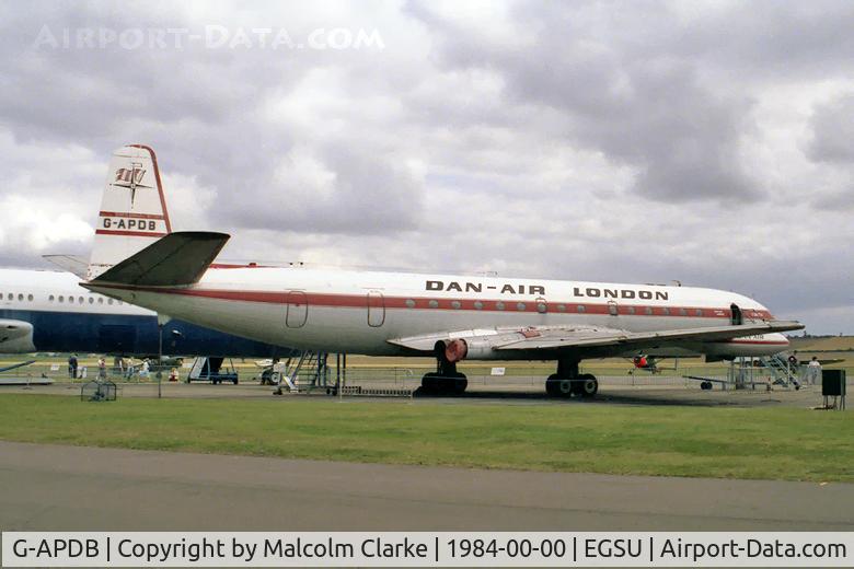 G-APDB, 1958 De Havilland DH.106 Comet 4 C/N 6403, De Havilland DH106 Comet 4. Regd May 2nd 1957 to BOAC and first flew July 27nd 1958 at Hatfield. She made the first Atlantic crossing by passenger jet with fare-paying passengers on October 4th 1958.