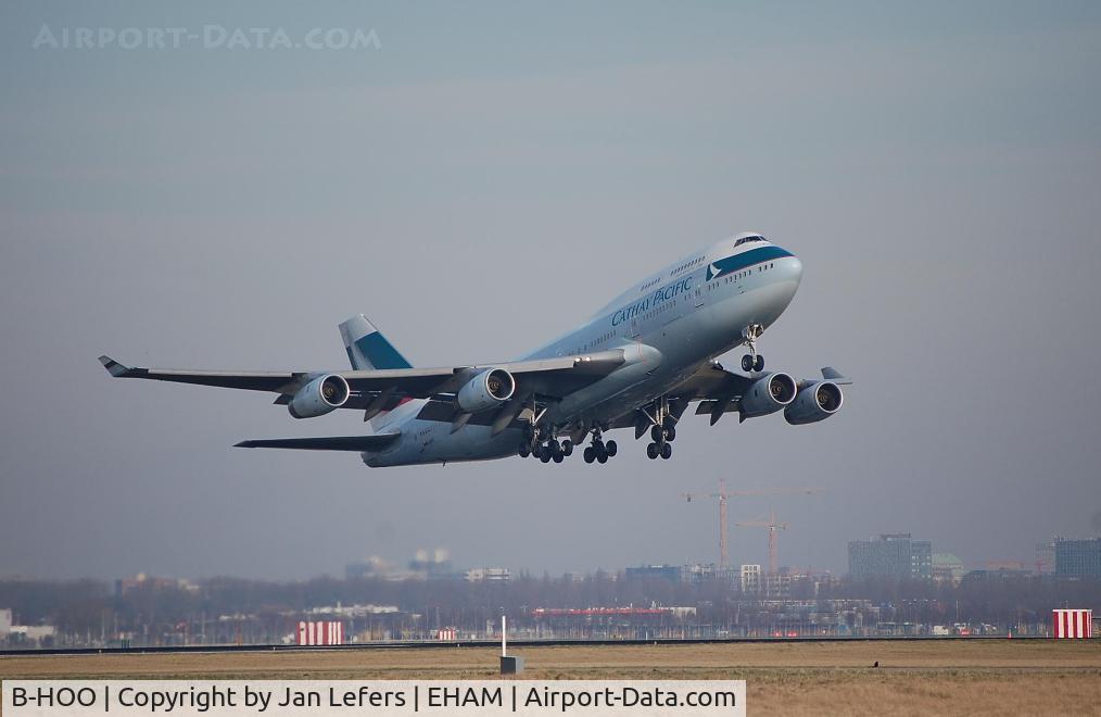 B-HOO, 1988 Boeing 747-467 C/N 23814, Cathay Pacific B747 Departing Schiphol