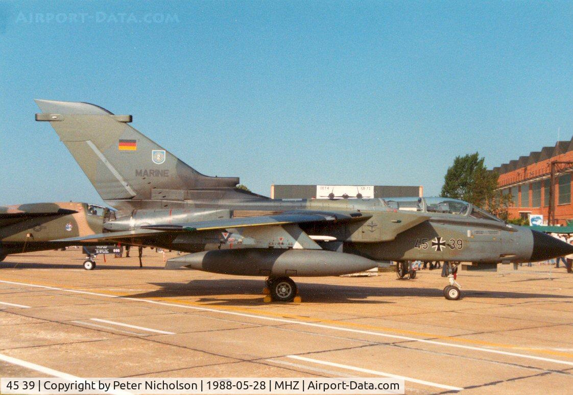 45 39, 1985 Panavia Tornado IDS C/N 599/GS187/4239, Tornado IDS of German Marineflieger MFG-2 on display at the 1988 Mildenhall Air Fete.