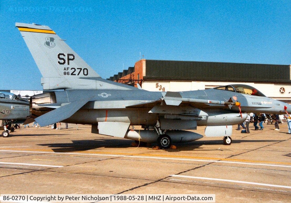 86-0270, 1986 General Dynamics F-16C Fighting Falcon C/N 5C-376, F-16C Falcon of 81st Tactical Fighter Squadron/52nd Tactical Fighter Wing at Spangdahlem on display at the 1988 Mildenhall Air Fete.