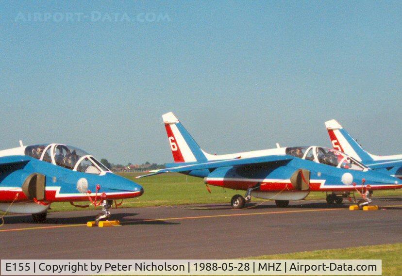 E155, Dassault-Dornier Alpha Jet E C/N E155, Alpha Jet number 6 of the Patrouille de France aerobatic team which attended the 1988 Mildenhall Air Fete.