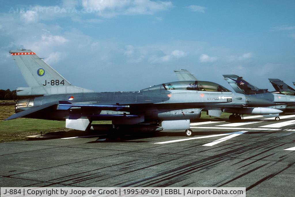 J-884, Fokker F-16B Fighting Falcon C/N 6E-25, Part of the static show of the Kleine Brogel open house in 1995.