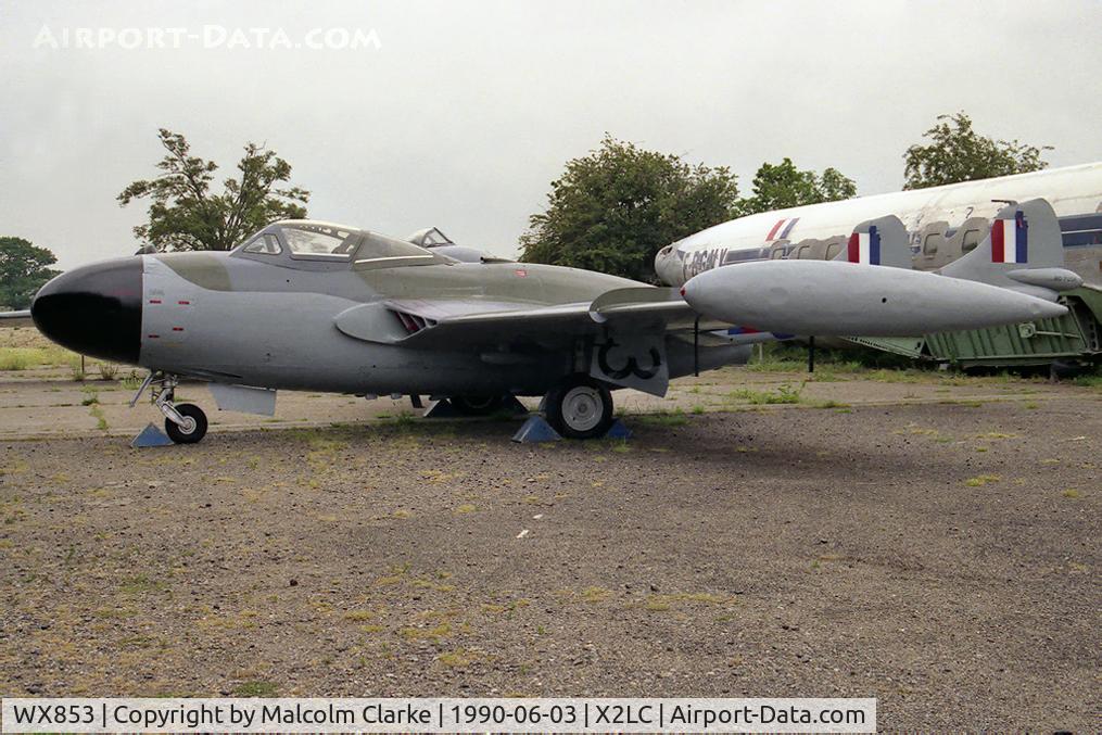 WX853, De Havilland DH-112 Venom NF.3 C/N 12827, De Havilland Venom NF3 (DH-112). At the Mosquito Aircraft Museum, Salisbury Hall, UK in 1990.