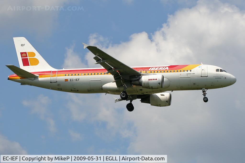 EC-IEF, 2001 Airbus A320-214 C/N 1655, Short final to 09L at Heathrow.