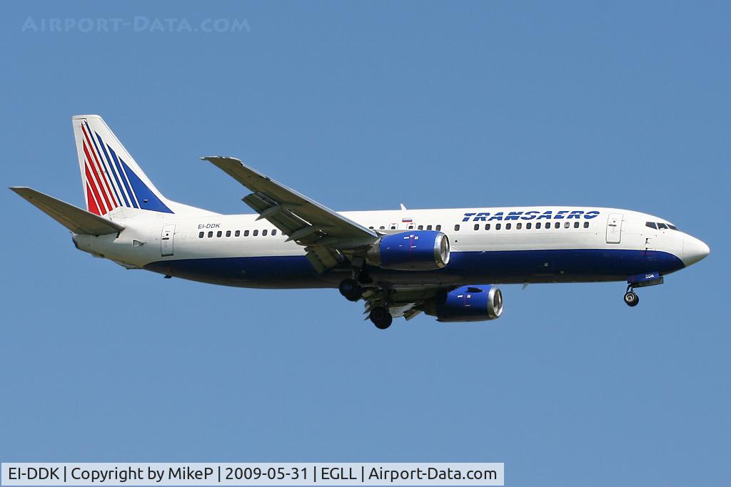 EI-DDK, 1989 Boeing 737-4S3 C/N 24165, Double daily Transaero service to London.