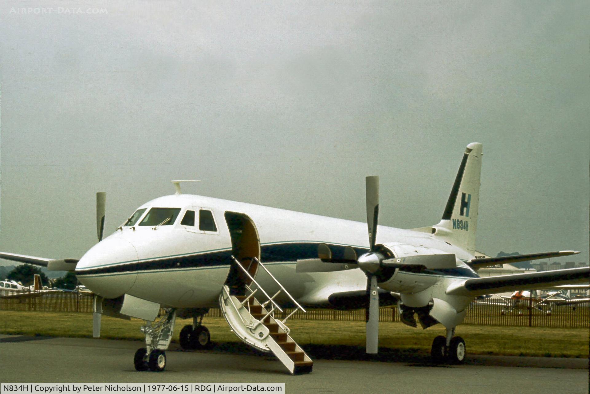N834H, 1964 Grumman G-159 Gulfstream 1 C/N 129, Gulfstream I on display at the 1977 Reading Airshow.