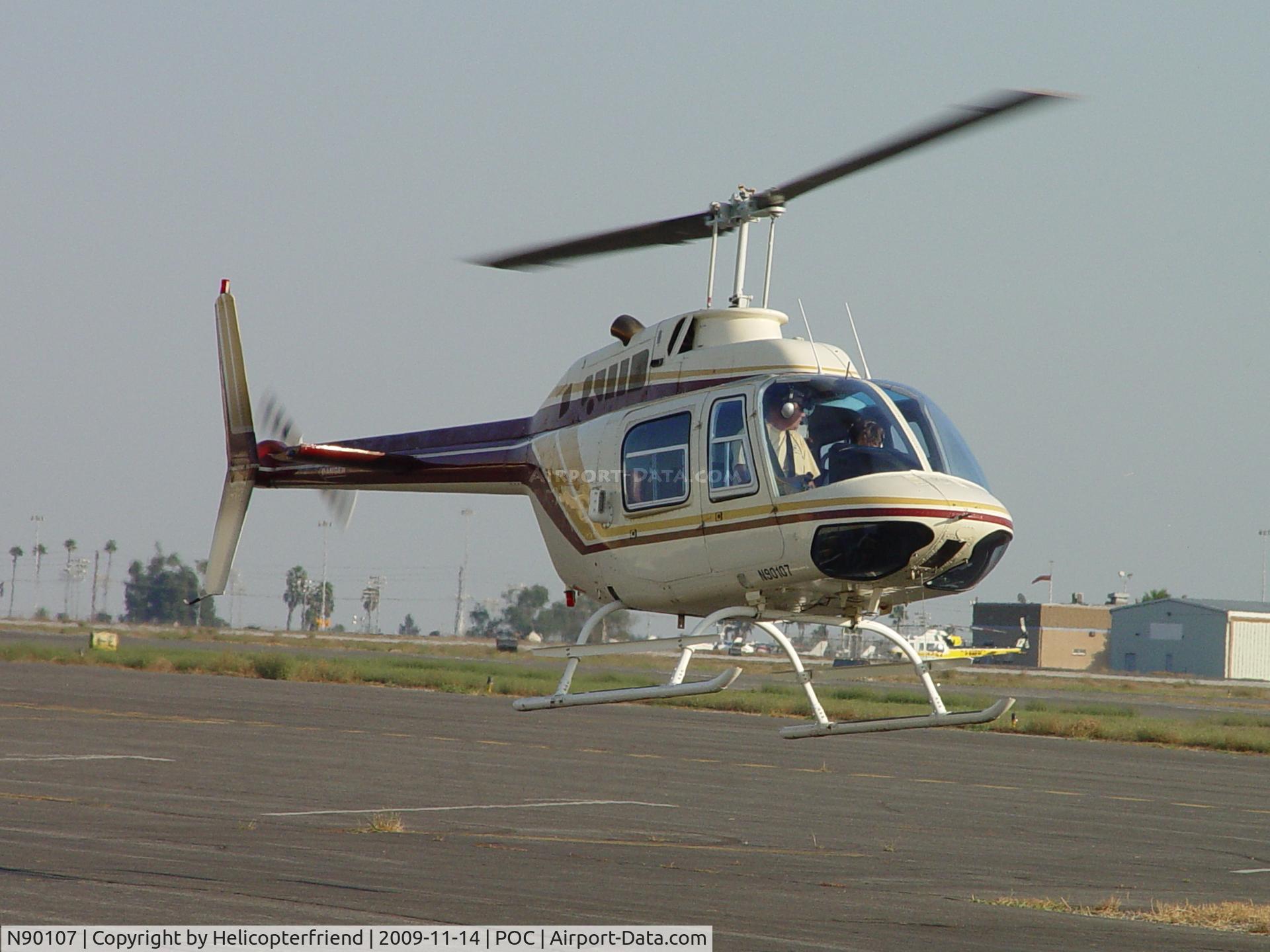 N90107, 1975 Bell 206B JetRanger C/N 1596, Airbourne moving to taxi way of 26R for take off
