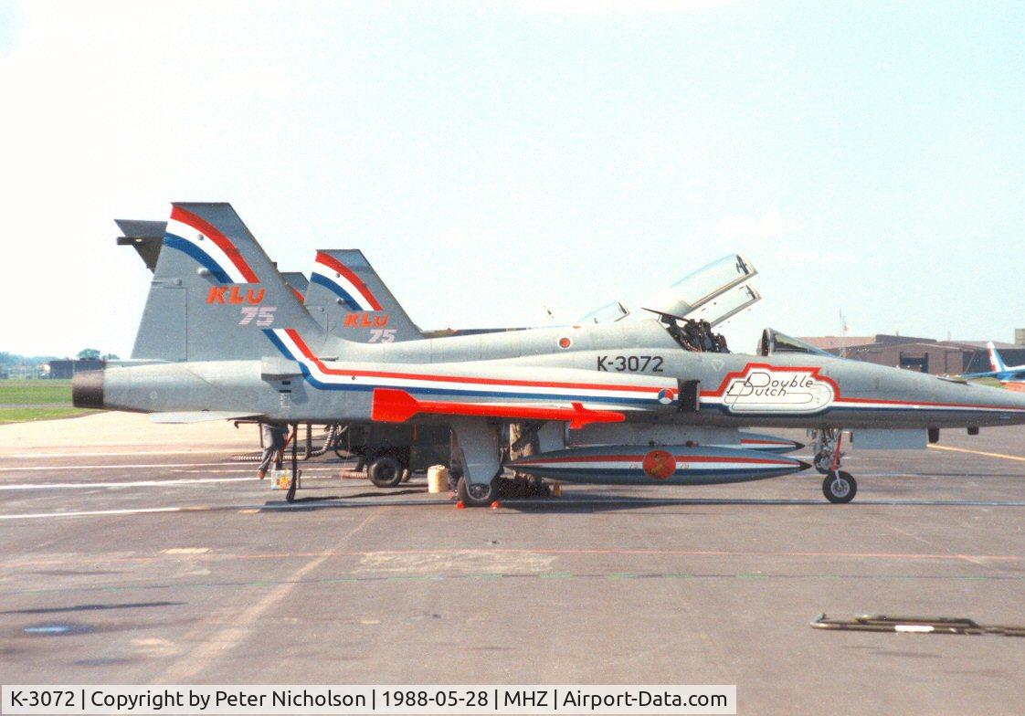 K-3072, 1972 Canadair NF-5A Freedom Fighter C/N 3072, One of the Double Dutch display aircraft of 314 Squadron Royal Netherlands Air Force at the 1988 Mildenhall Air Fete.