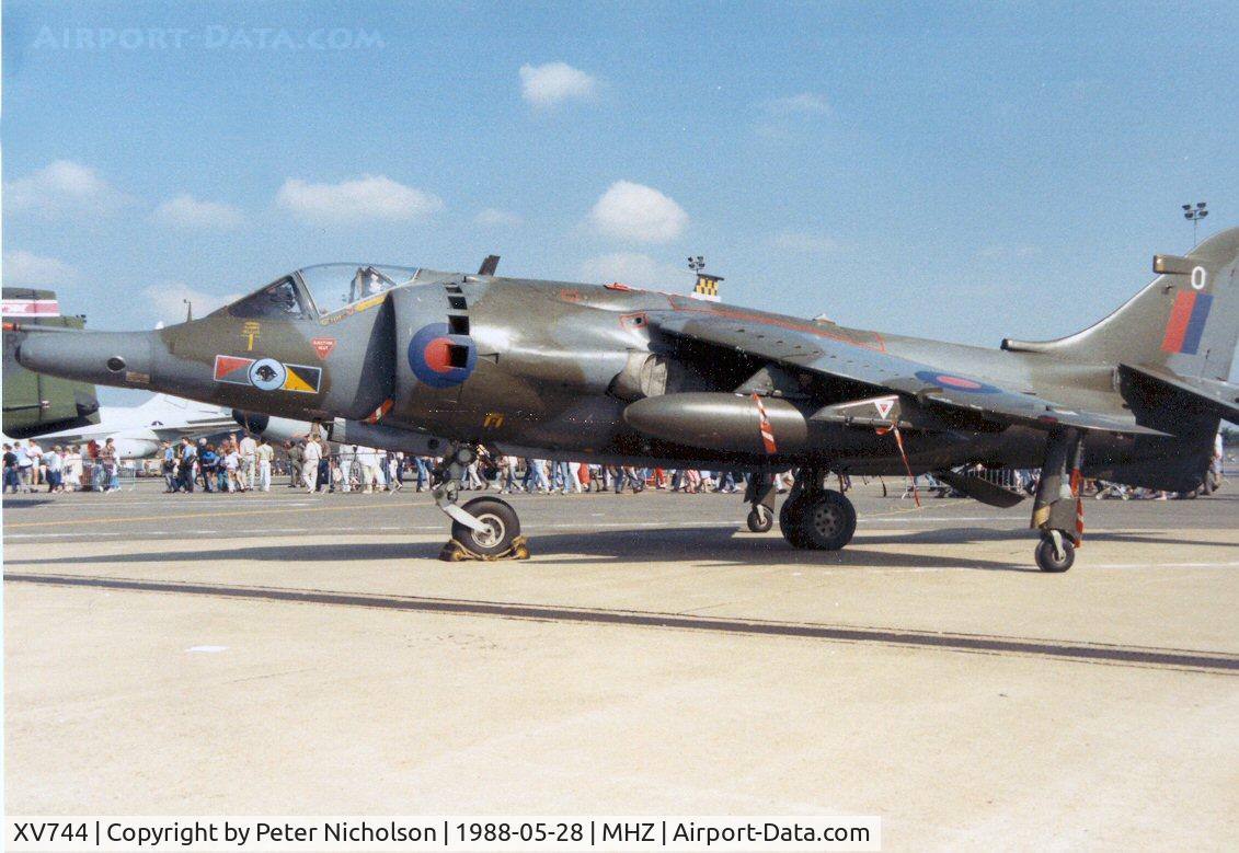 XV744, 1969 Hawker Siddeley Harrier GR.3 C/N 712007, Harrier GR.3 of 233 Operational Conversion Unit at RAF Wittering on display at the 1988 Mildenhall Air Fete.