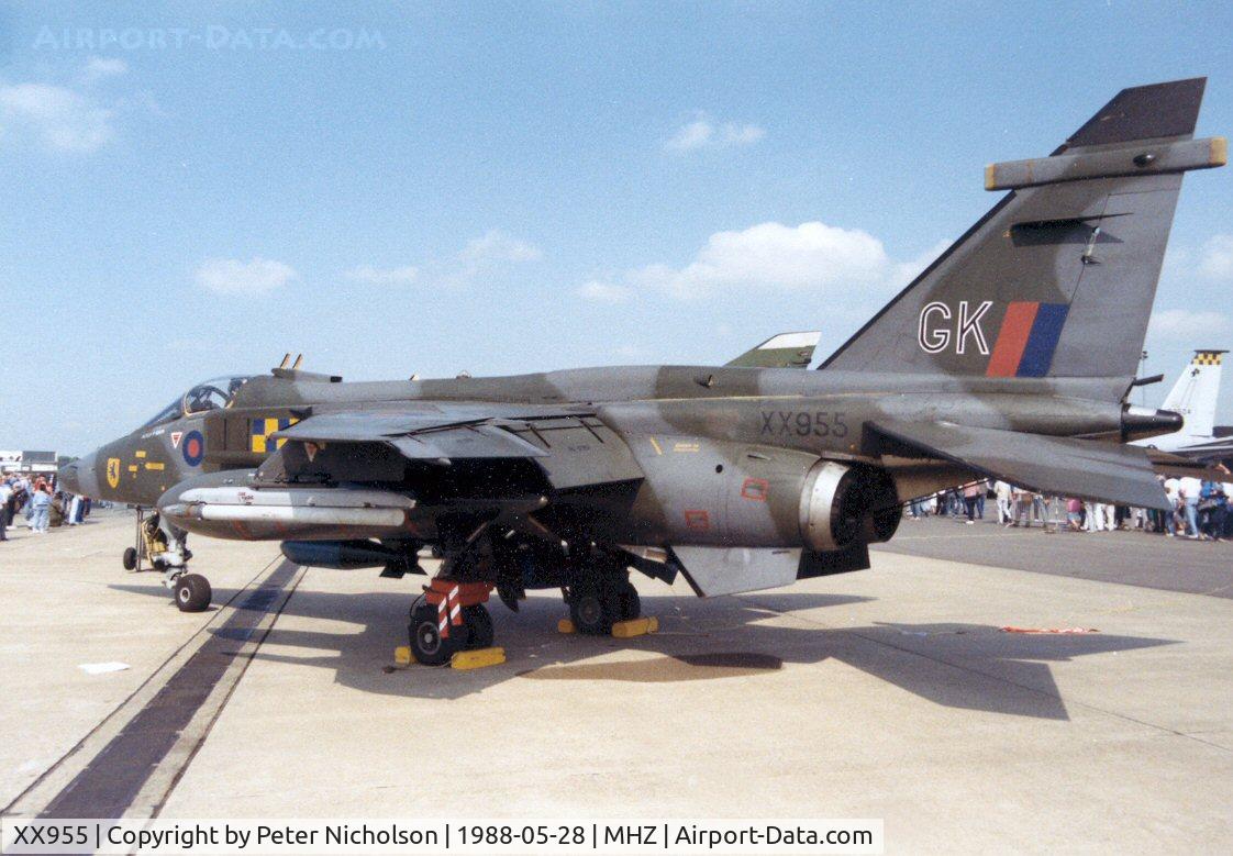 XX955, 1975 Sepecat Jaguar GR.1A C/N S.77, Another view of the 54 Squadron Jaguar GR.1A in the static park of the 1988 Mildenhall Air Fete.