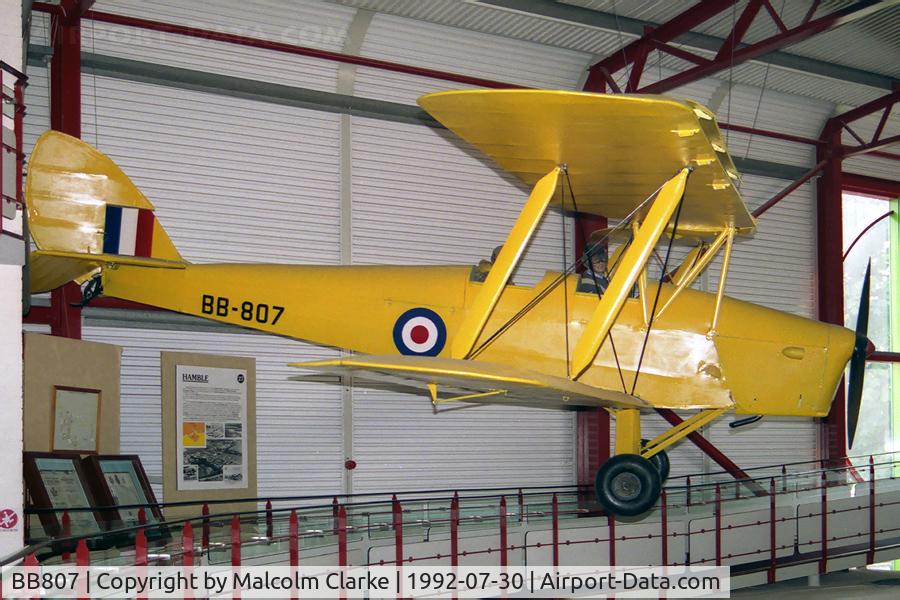 BB807, 1935 De Havilland DH-82A Tiger Moth II C/N 3455, De Havilland DH-82A Tiger Moth II at the Southampton Hall of Aviation, UK in 1992.