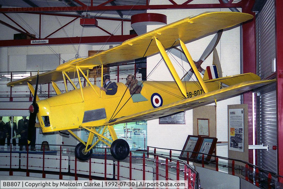 BB807, 1935 De Havilland DH-82A Tiger Moth II C/N 3455, De Havilland DH-82A Tiger Moth II at the Southampton Hall of Aviation, UK in 1992.