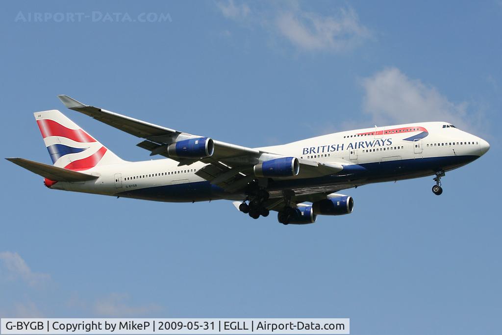 G-BYGB, 1999 Boeing 747-436 C/N 28856, Short final to 09L at Heathrow.
