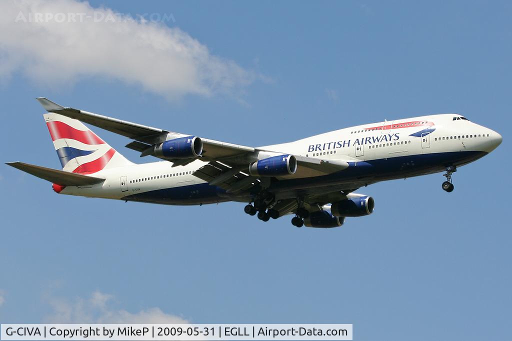 G-CIVA, 1993 Boeing 747-436 C/N 27092, Short final to 09L at Heathrow.