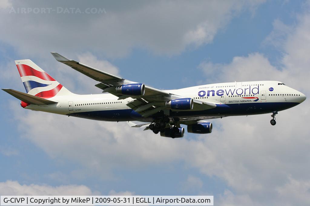 G-CIVP, 1998 Boeing 747-436 C/N 28850, Now with additional One World titling.