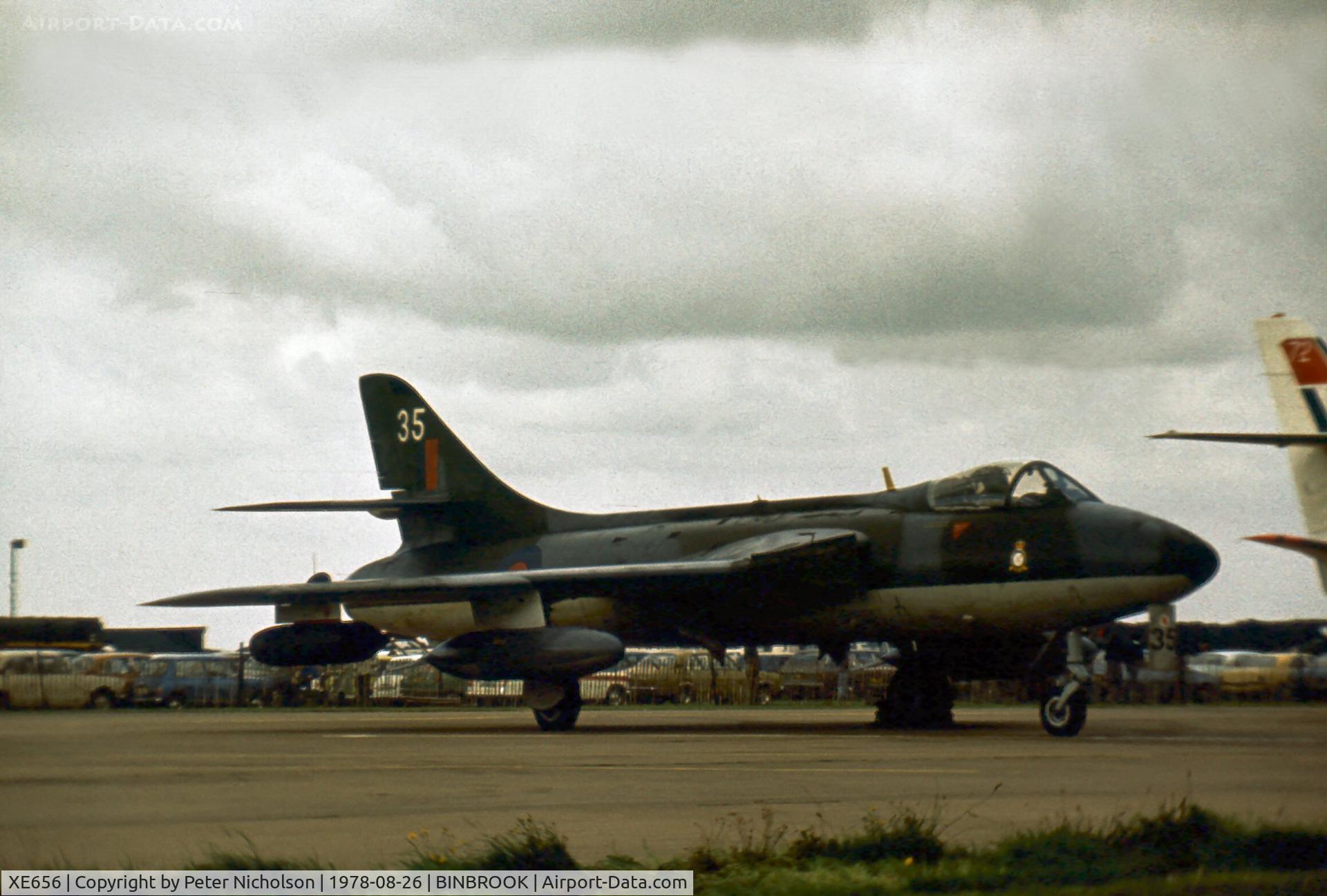 XE656, 1956 Hawker Hunter F.6 C/N 41H-680000, Hunter F.6 of the Tactical Weapons Unit at RAF Brawdy was on display at the 1978 Binbrook Open Day.