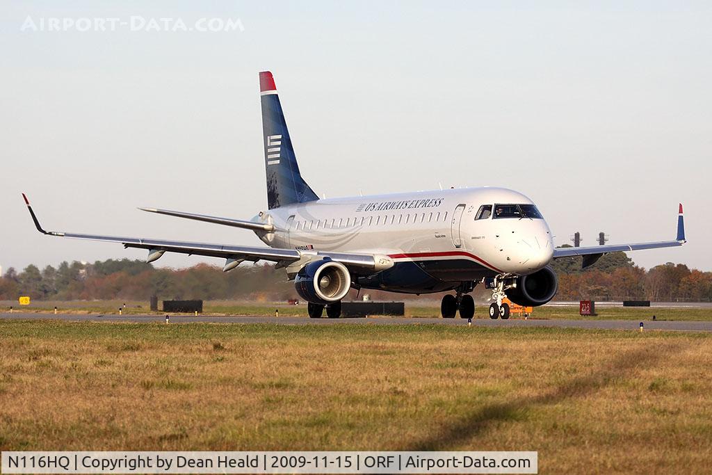 N116HQ, 2007 Embraer 175LR (ERJ-170-200LR) C/N 17000183, US Airways Express (Republic Airlines) N116HQ taxiing to RWY 5 for departure to Charlotte/Douglas Int'l (KCLT) as Flight RPA3321.