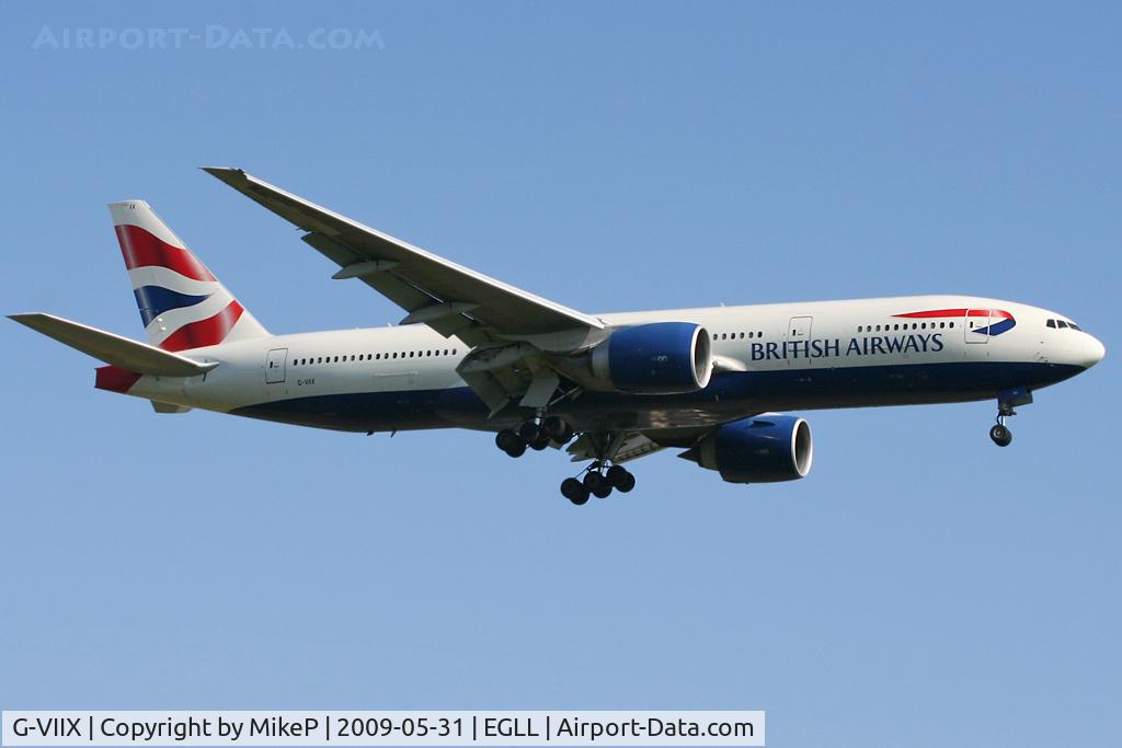 G-VIIX, 1999 Boeing 777-236 C/N 29966, Short final to 09L at Heathrow.