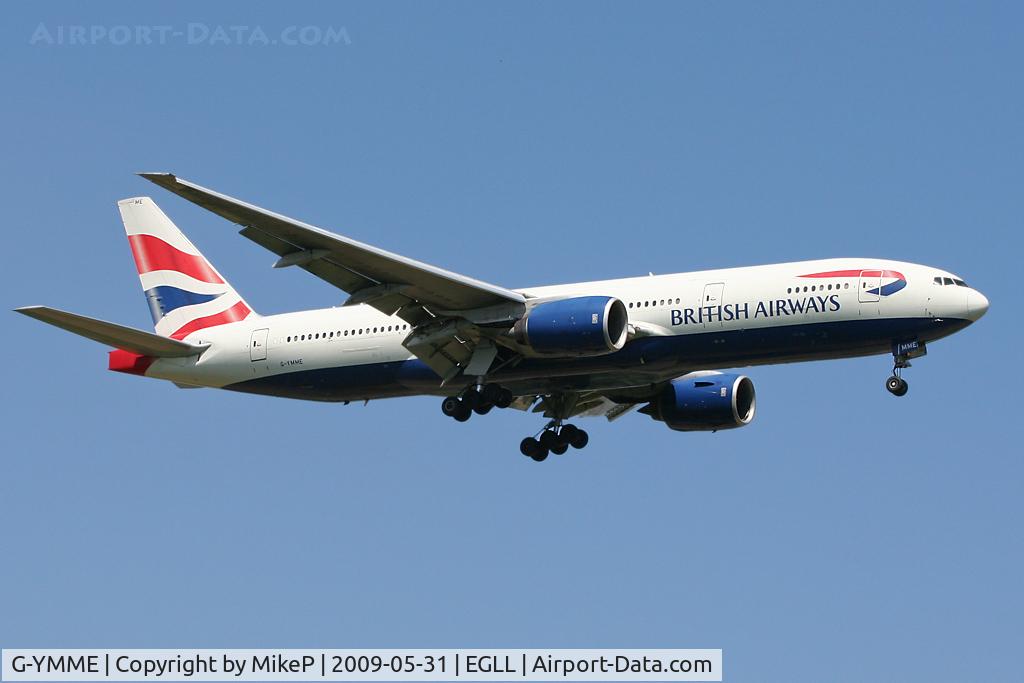 G-YMME, 2000 Boeing 777-236/ER C/N 30306, Short final to 09L at Heathrow.