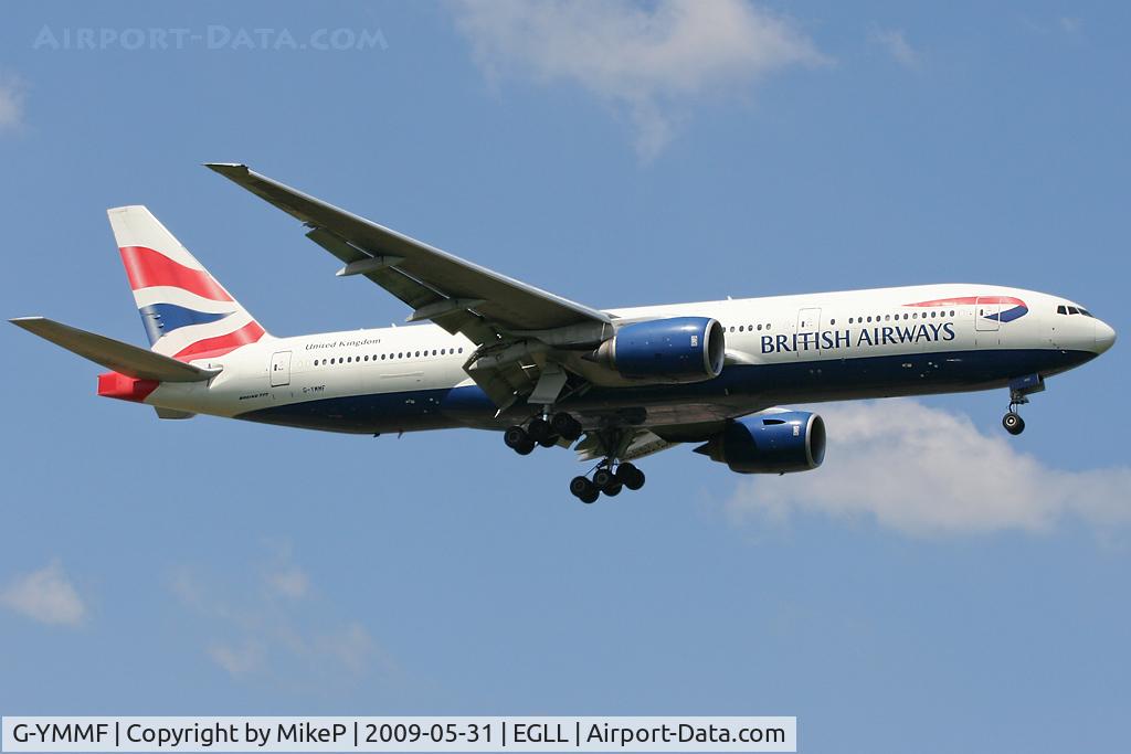 G-YMMF, 2000 Boeing 777-236 C/N 30307, Short final to 09L at Heathrow.