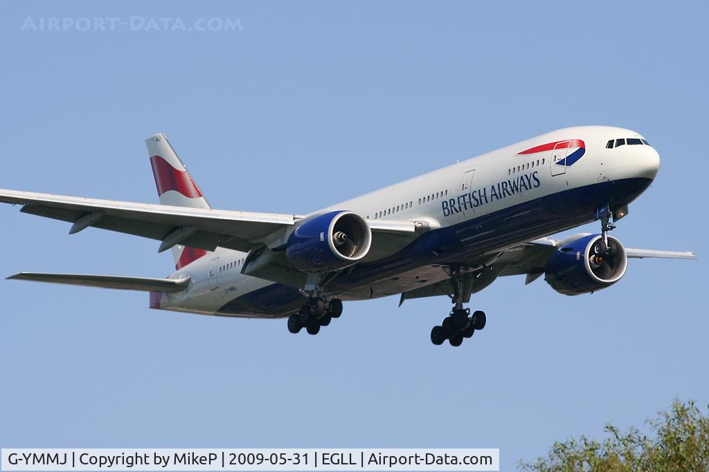 G-YMMJ, 2000 Boeing 777-236 C/N 30311, Short final to 09L at Heathrow.