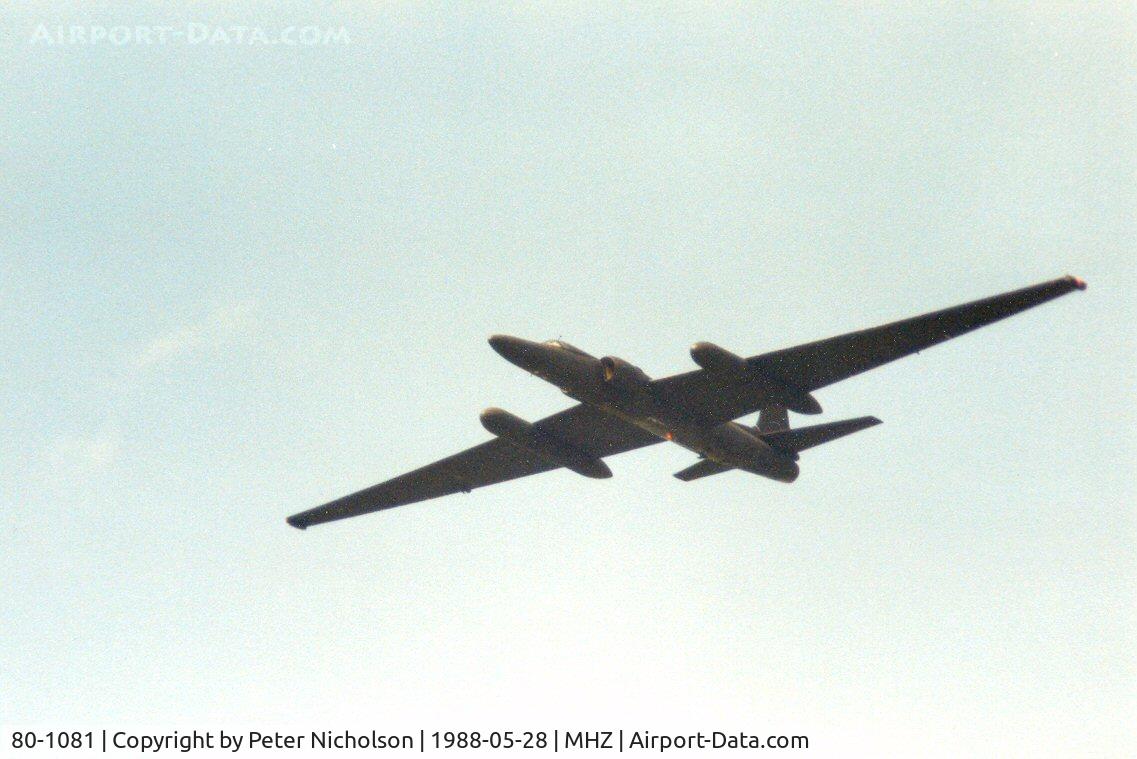 80-1081, 1980 Lockheed U-2S (TR-1A) C/N 081, Fly-past by one of the TR-1A's at RAF Alconbury with the 96th Reconnaissance Squadron/17th Reconnaissance Wing as seen at the 1988 Mildenhall Air Fete.