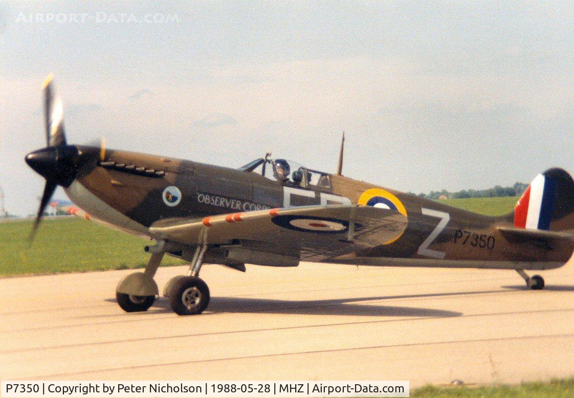 P7350, 1940 Supermarine 329 Spitfire IIa C/N CBAF.14, Spitfire IIA of the Battle of Britain Memorial Flight at the 1988 Mildenhall Air Fete.