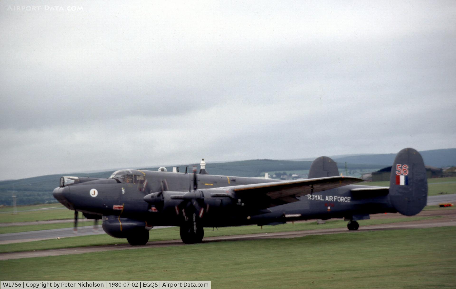 WL756, 1953 Avro 716 Shackleton AEW.2 C/N R3/696/239002, Avro Shackleton named Mr Rusty of 8 Squadron taxying for take-off at Lossiemouth in the Summer of 1980.