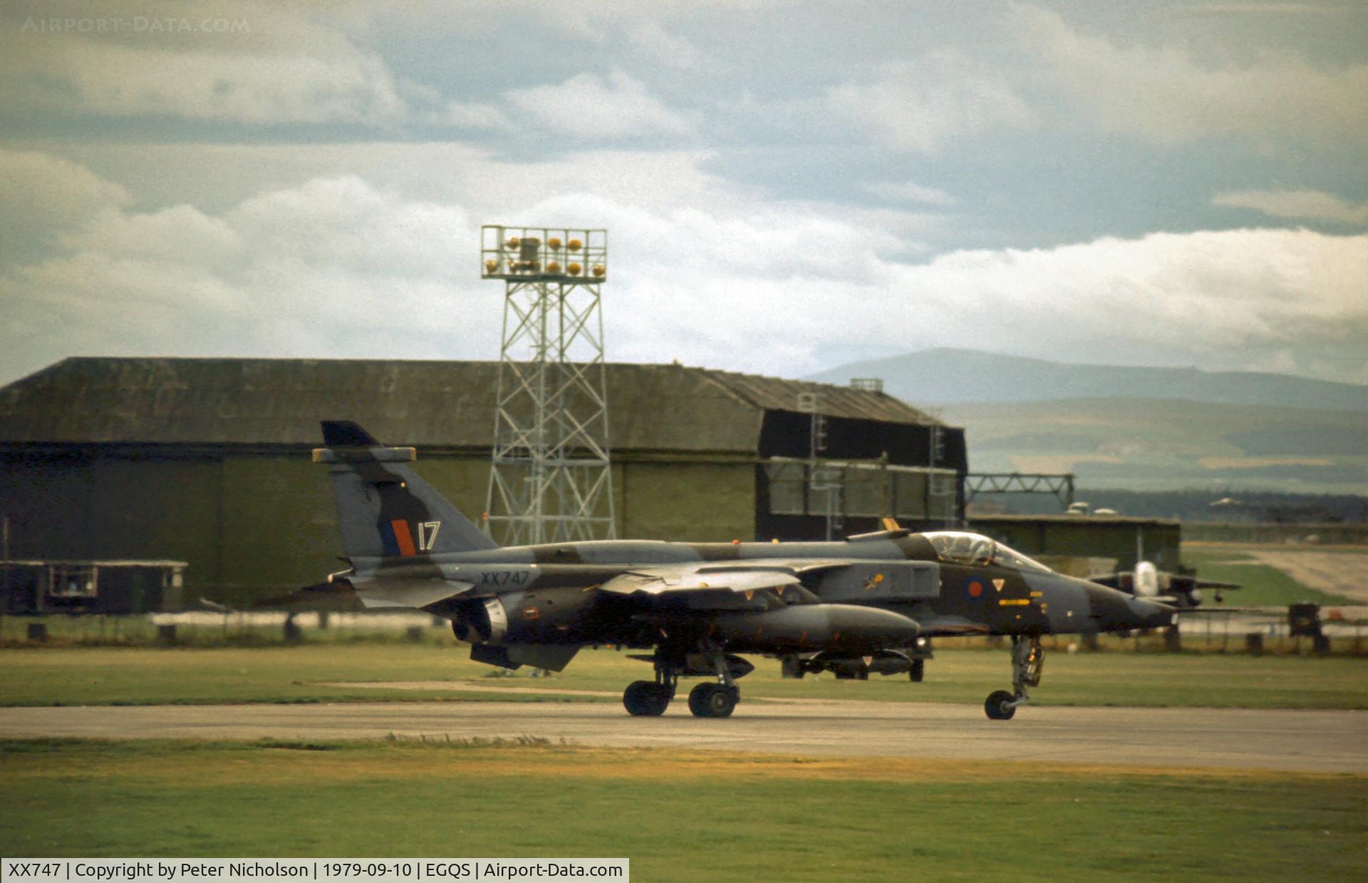XX747, 1974 Sepecat Jaguar GR.1 C/N S.44, Jaguar GR.1 of 226 Operational Conversion Unit preparing for take-off at Lossiemouth in September 1979.