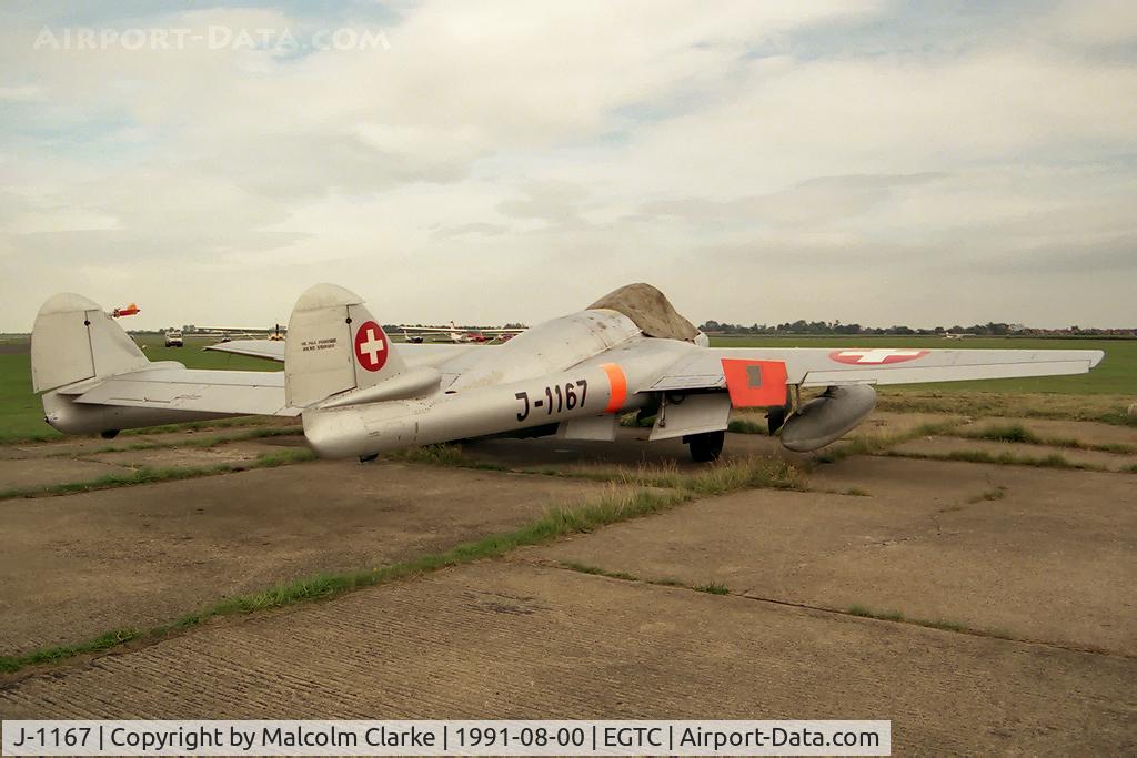 J-1167, 1953 De Havilland (FFA) Vampire FB6 (DH-100) C/N 676, De Havilland Vampire FB6 (DH-100). Ex Swiss Air Force J-1167, later renovated by the Vintage Aircraft Team at Cranfield to fly as G-MKVI.