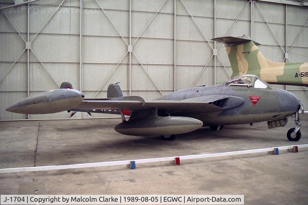 J-1704, 1956 De Havilland (F+W Emmen) DH-112 Venom FB.54 C/N 874, De Havilland Venom FB.54. A Swiss built Venom at the Aerospace Museum, RAF Cosford.