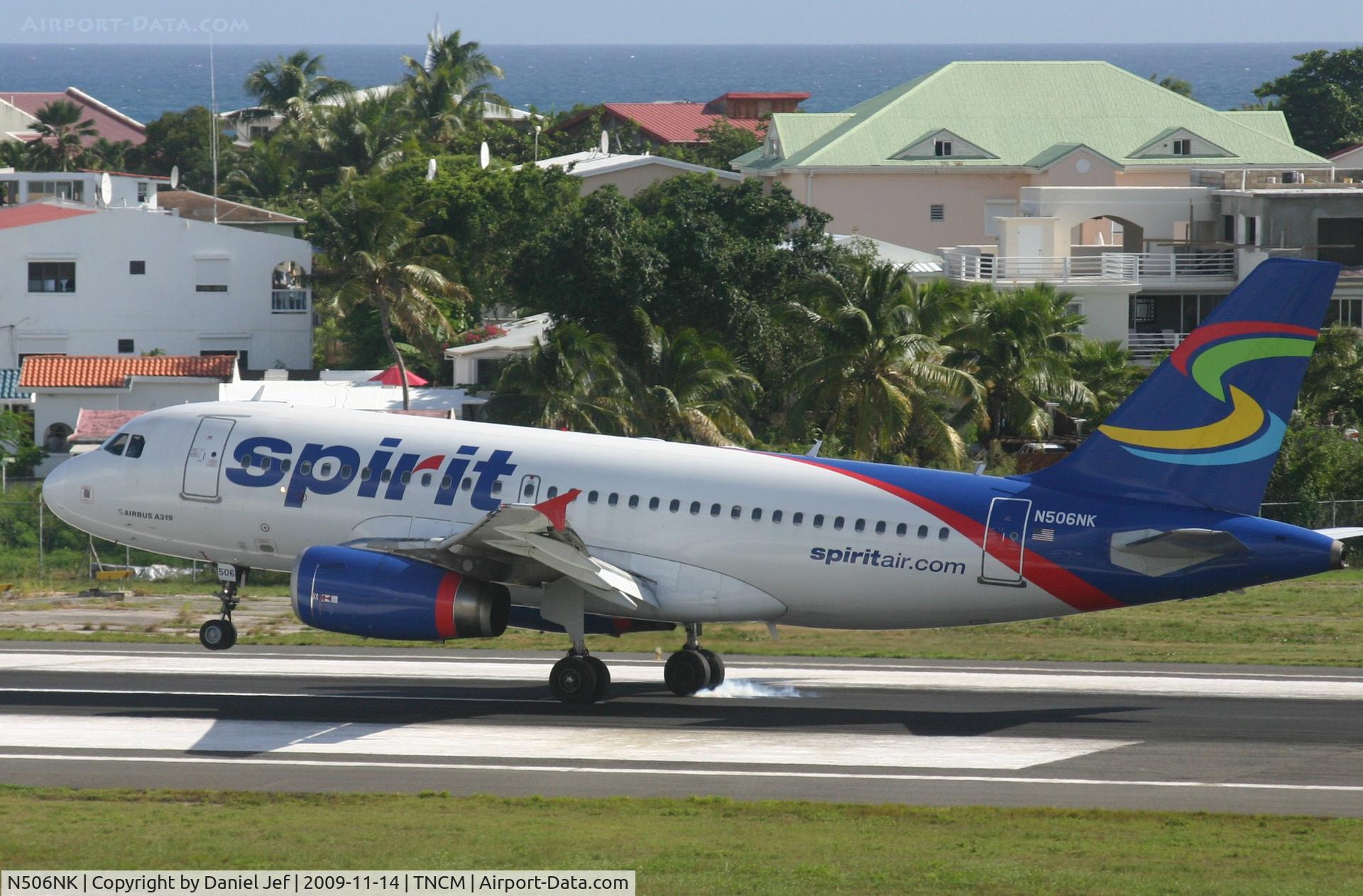N506NK, 2005 Airbus A319-132 C/N 2490, spirit wings landing at TNCM
