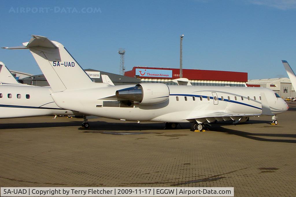 5A-UAD, 2009 Bombardier Challenger 850 (CL-600-2B19) C/N 8087, Don't get to see too many Libya registered Executive aircraft - so this new Challenger 850 at Luton was a most welcome sight