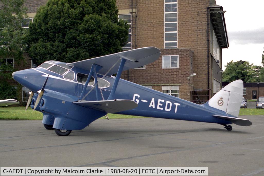 G-AEDT, 1936 De Havilland DH-90A Dragonfly C/N 7508, De Havilland DH-90 Dragonfly at Cranfield en-route to the Tiger Moth Rally at Woburn Abbey in 1988.