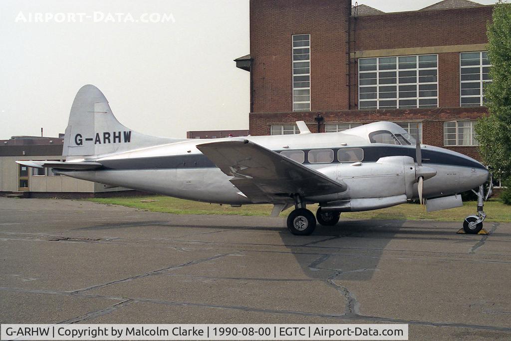 G-ARHW, 1961 De Havilland DH-104 Dove 8 C/N 04512, De Havilland DH-104 Dove 8 at Cranfield Airport, UK in 1990.