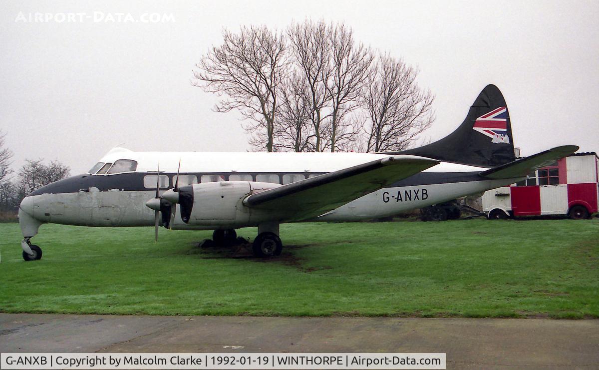 G-ANXB, De Havilland DH-114 Heron1B C/N 14048, De Havilland DH-114 Heron 1B at Newark Air Museum, Winthorpe, UK in 1992.