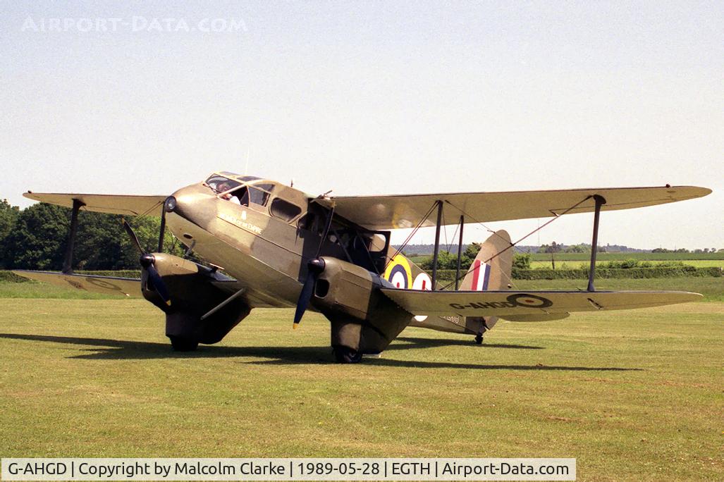G-AHGD, 1945 De Havilland DH-89A Dominie/Dragon Rapide C/N 6862, De Havilland DH-89A Dominie. 'Women of the Empire' at Old Warden's De Havilland Day in 1989.
