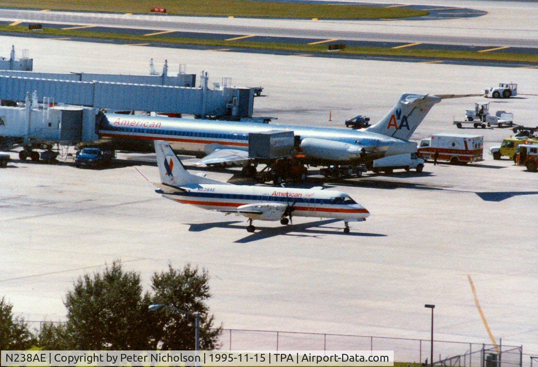 N238AE, 1991 Saab 340B C/N 340B-238, Saab 340B of American Eagle departing the terminal at Tampa in November 1995.